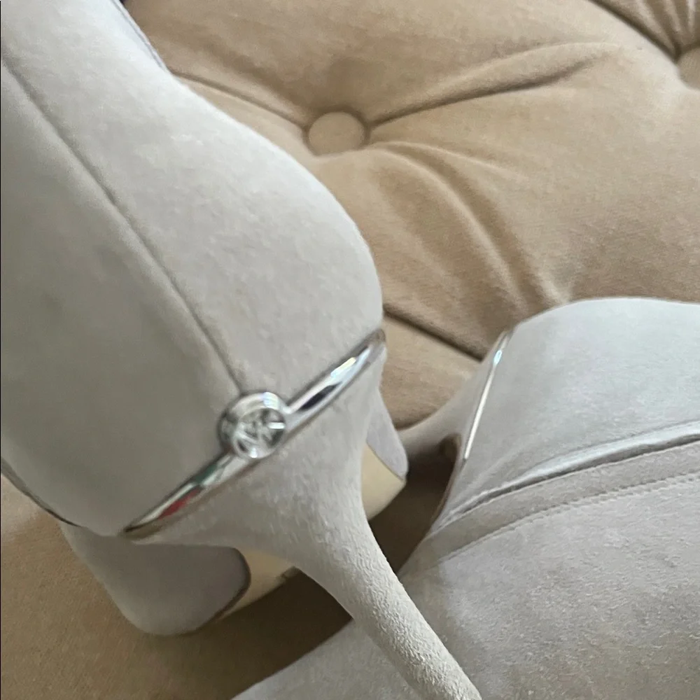 Michaels Women's Beige Suede Peep-Toe Booties - Picture 5 of 7